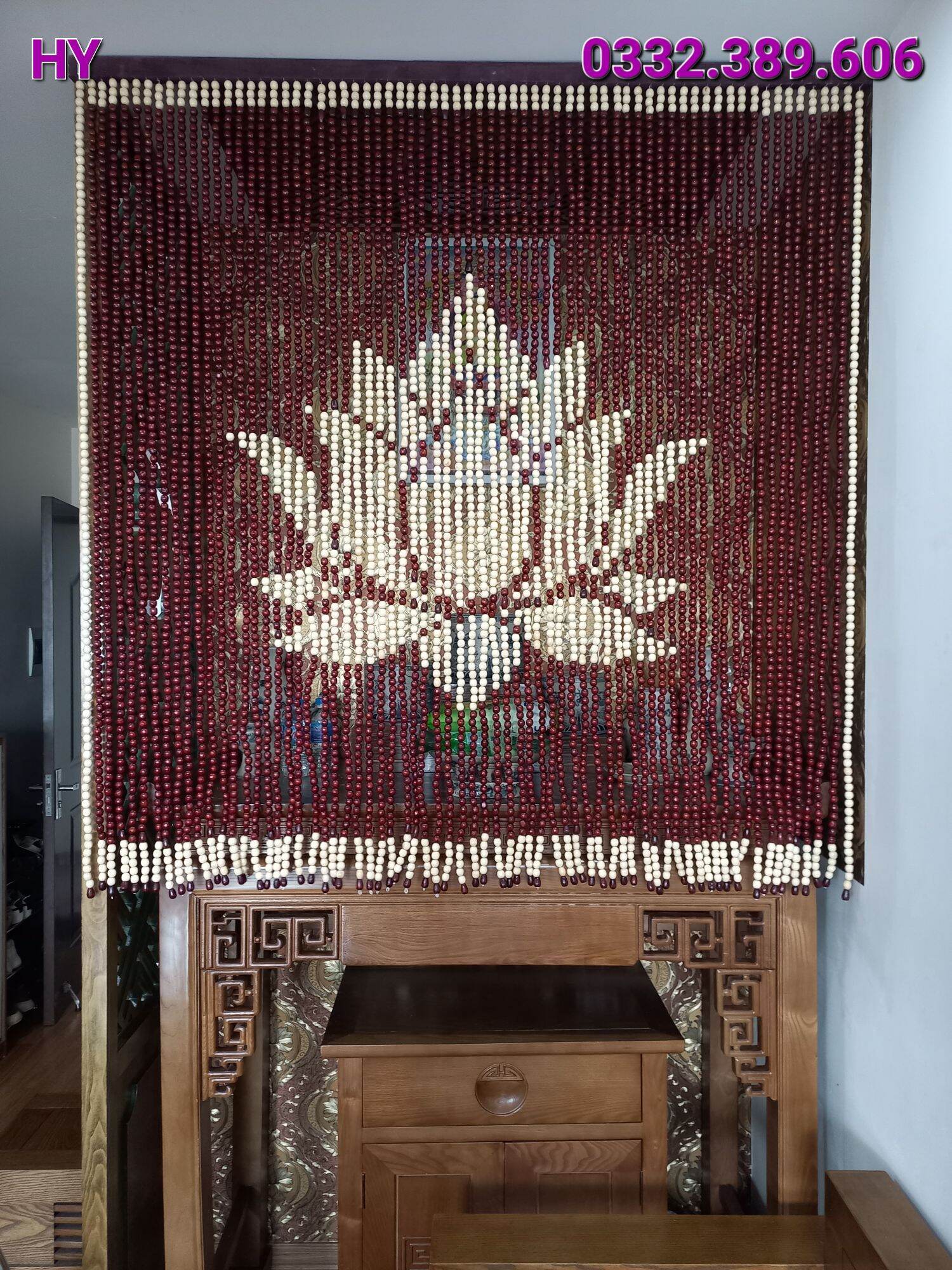 Rèm phòng thờ; Rèm hạt gỗ Bồ Đề (Mẫu hoa sen).