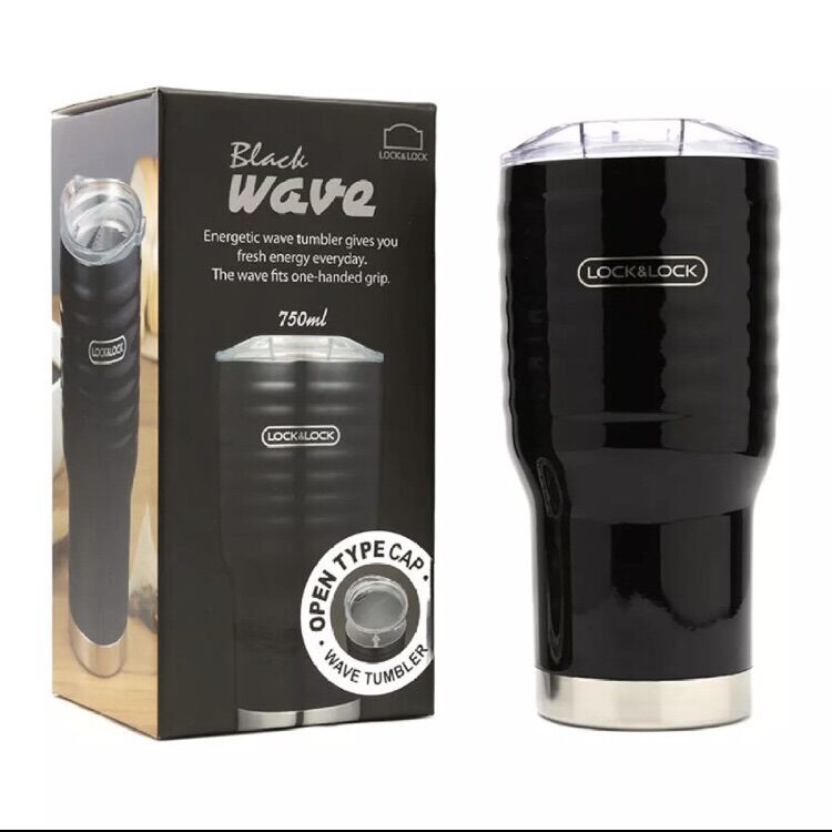 Ly giữ nhiệt Lock&Lock Wave Tumbler - Đen 750ml tặng bình nước thuỷ tinh