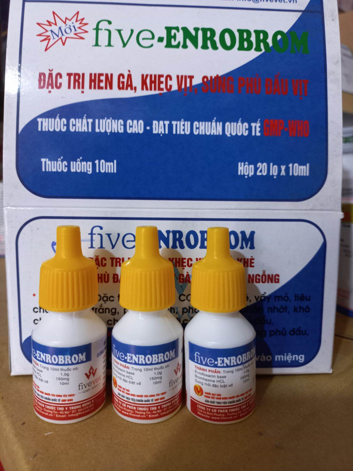 Five Enrobrom 10ml hen khẹc sưng phù đầu gà vịt ngan cút