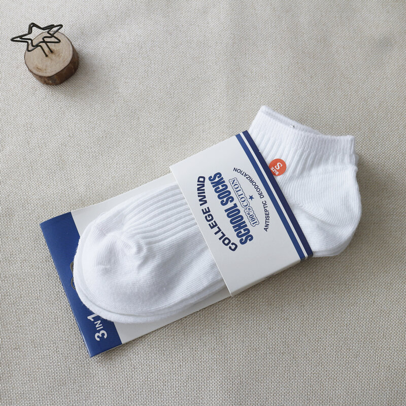 Tất Trẻ Em Tất Màu Trắng Học Sinh Bé Trai Bé Gái Bé Gái Tất Thể Thao Tất Ngắn Cotton Hai Kim Bé Lớn Nhỡ Mùa Xuân Thu