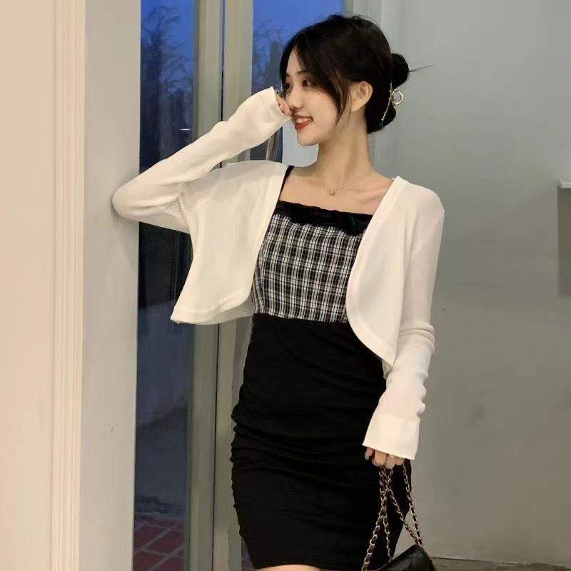 Áo Khoác Len Dệt Kim Ice Silk Mỏng Mùa Hè Cho Nữ Áo Khoác Ngoài Dài Tay Ngắn Áo Khoác Cardigan Chống