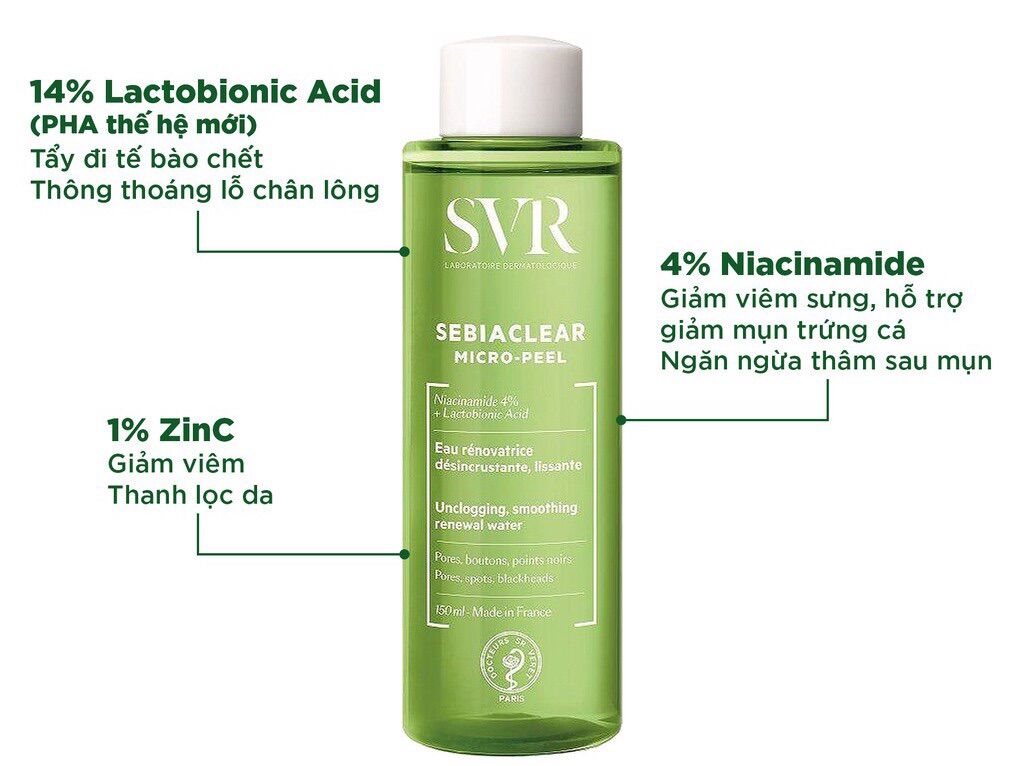 Nước cân bằng da dành cho da dầu, mụn SVR Sebiaclear Micro Peel 150ml