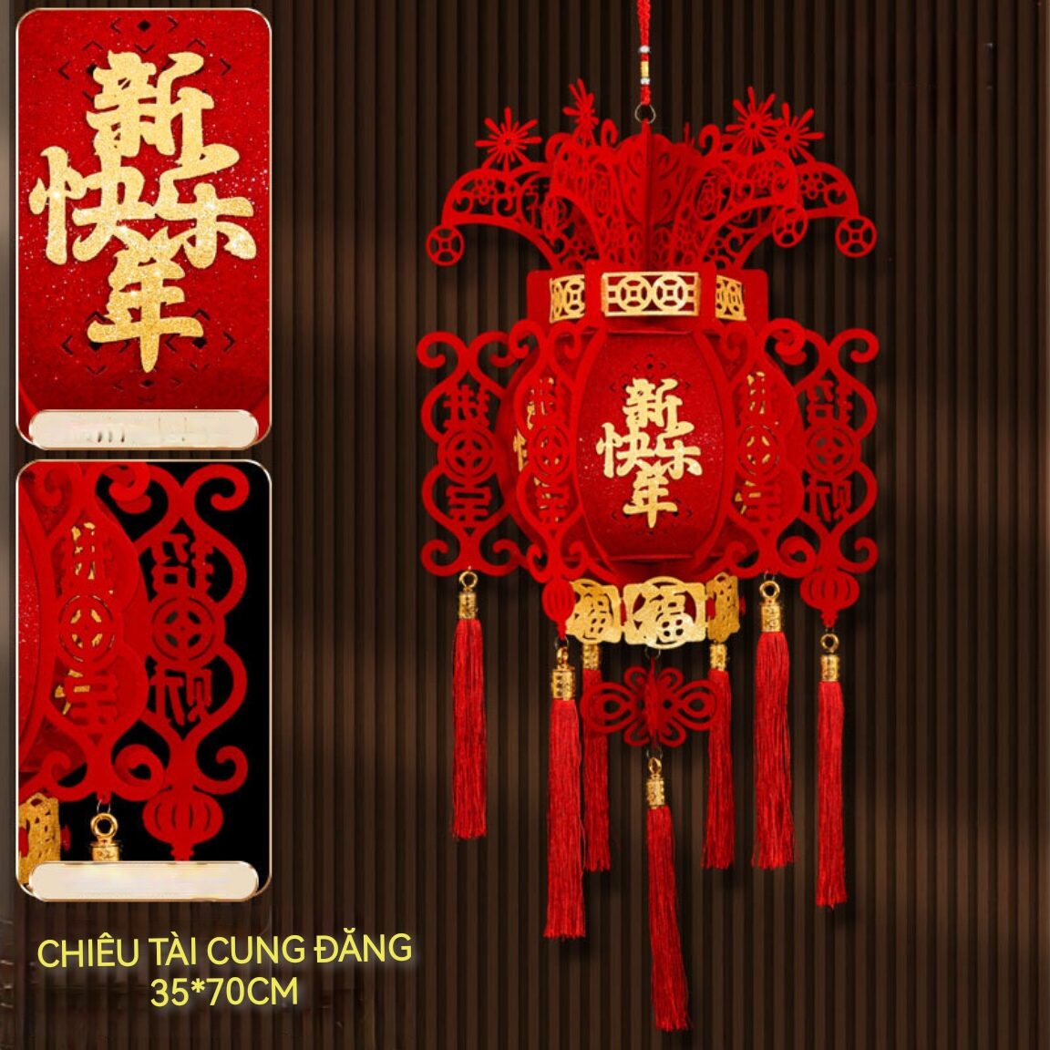 Lồng đèn lục giác cung đăng vải không dệt đỏ rực rỡ