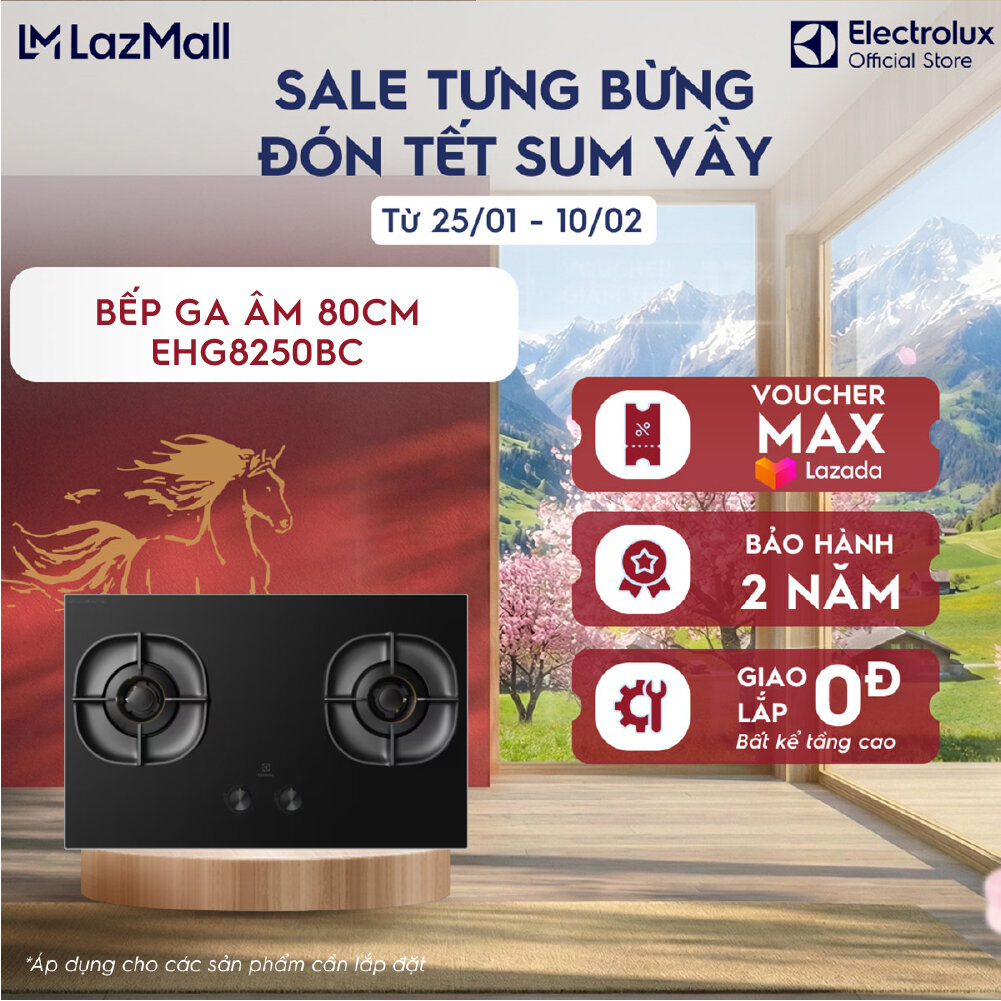 [Giao lắp 0Đ] Bếp ga âm Electrolux EHG8250BC 2 vùng nấu 80cm - Kiềng gang chắn gió tiết kiệm năng lư