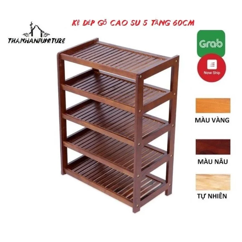 KỆ ĐỂ GIÀY DÉP GỖ 5 TẦNG 60CM , GỖ CAO SU - KẸ DÉP GỖ 5 TẦNG RỘNG 60CM