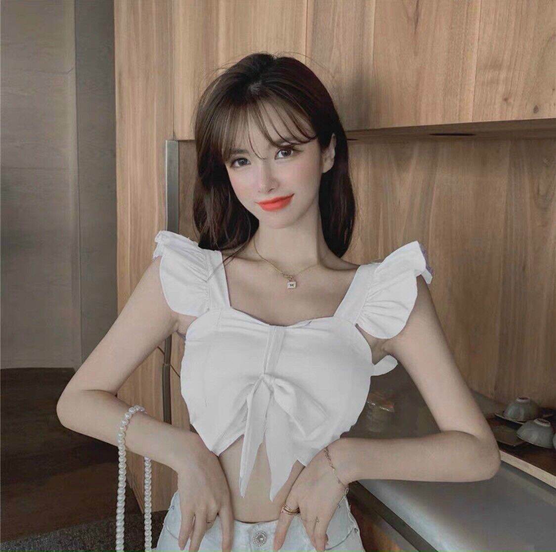 Áo kiểu croptop cánh tiên kèm mút siêu xinh