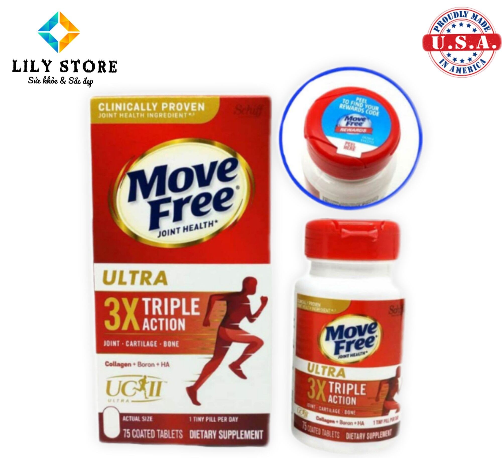 Viên uống Bổ xương sụn khớp Move Free Ultra 3X Tripple Action hộp 75 viên