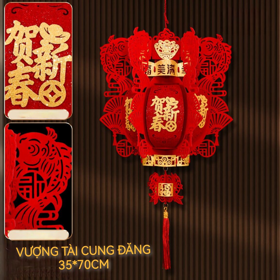 Lồng đèn lục giác cung đăng vải không dệt đỏ rực rỡ