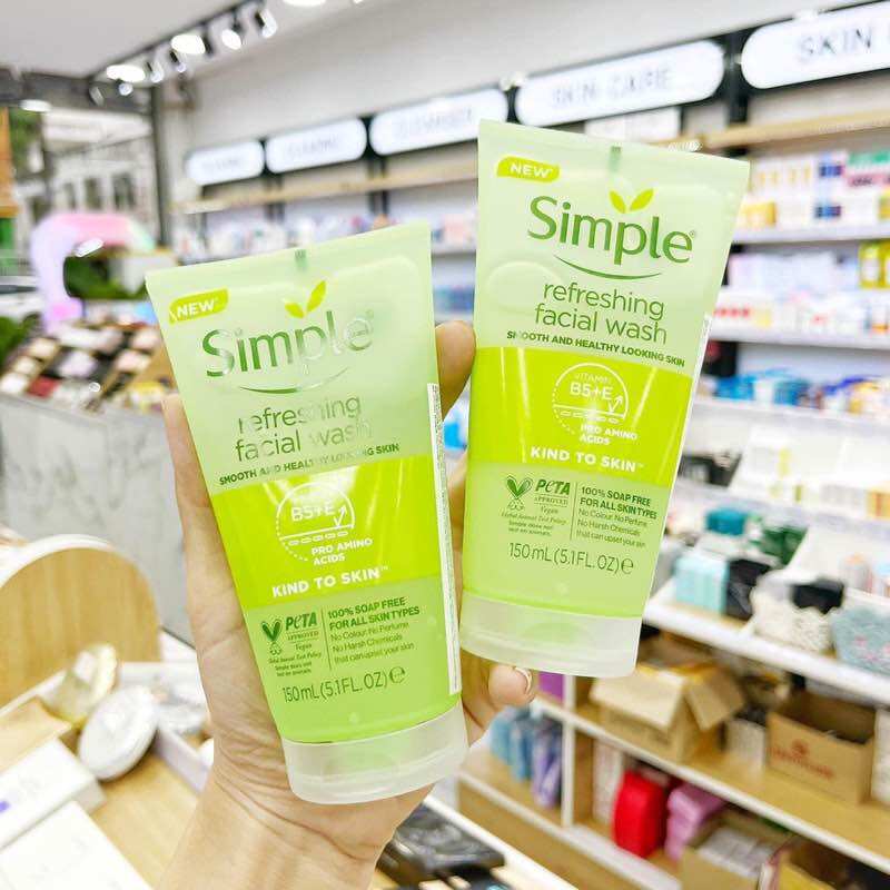 Sữa rửa mặt Simple Chính Hãng Làm Sạch Da dịu nhẹ giúp da sạch thoáng, không chứa xà phòng 150ml