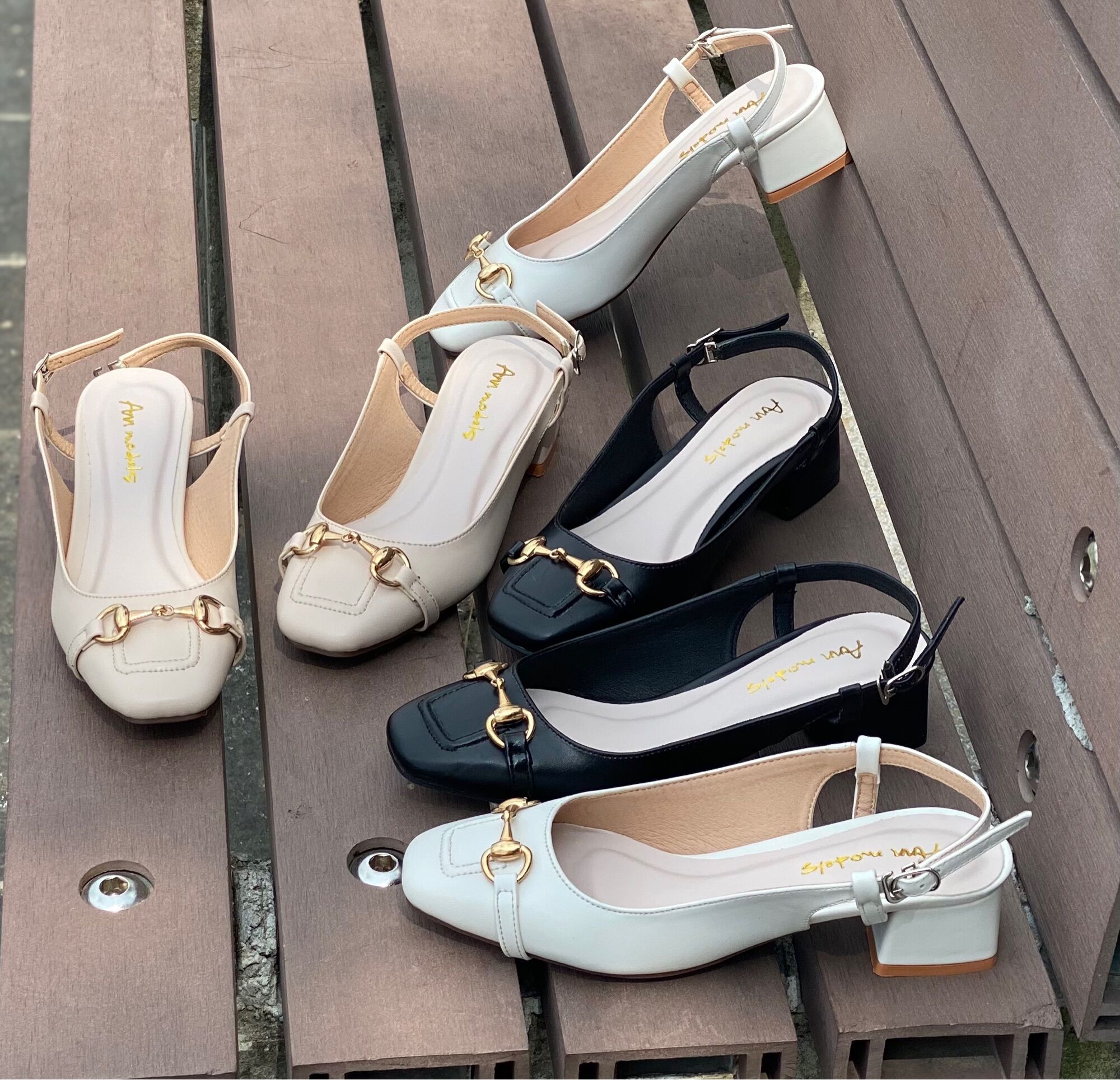 Giày cao gót 3 phân mũi vuông kiểu dáng slingback phối khoá sắt - MINDIOR