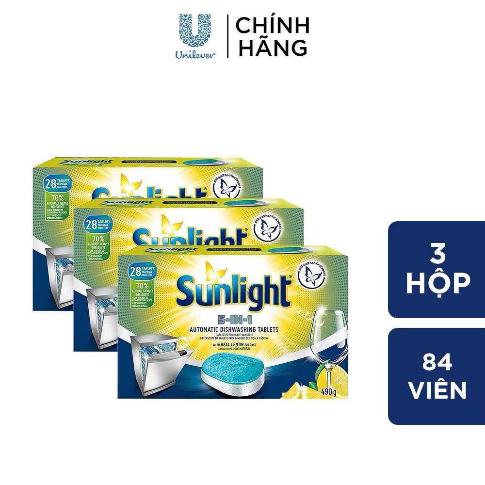 Combo 3 Hộp Viên Rửa Chén Bát SUNLIGHT 5 in 1 Cho Máy Rửa Chén Bát (28V/hộp)