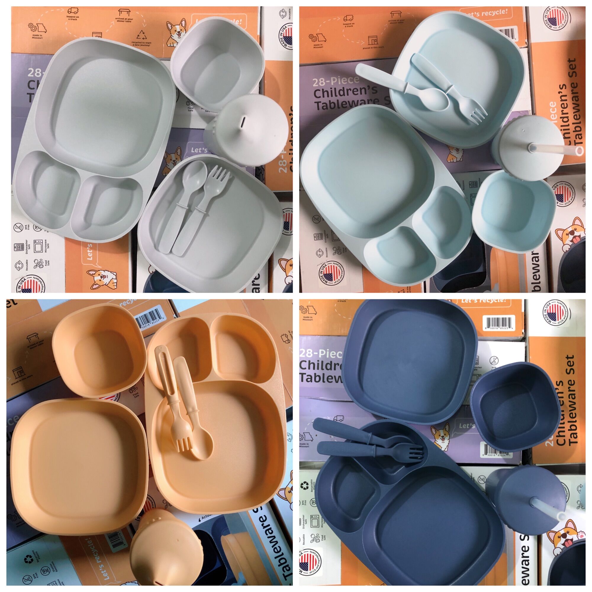 [ MADE IN USA ] 🍁 Bộ Chén Dĩa Ly Ăn Dặm Cho Bé Mighty Moe Children's Tableware Set 28 piece 🍁