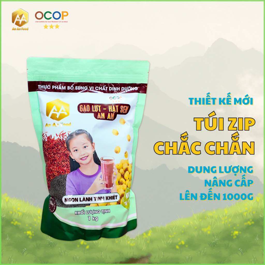 1 kgtúi bột gạo lứt hạt sen mè đen lượng đường thấp hữu cơ tự nhiên sản phẩm ocop tỉnh cà mau