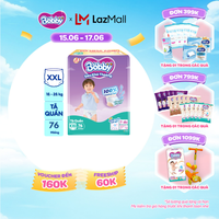 [Từ 22-23 tặng QUÀ TO-SLCH]Tã/bỉm quần Bobby 3mm Mega Jumbo Siêu khô thoáng XXL76 [Bao bì thay đổi theo từng đợt nhập hàng]