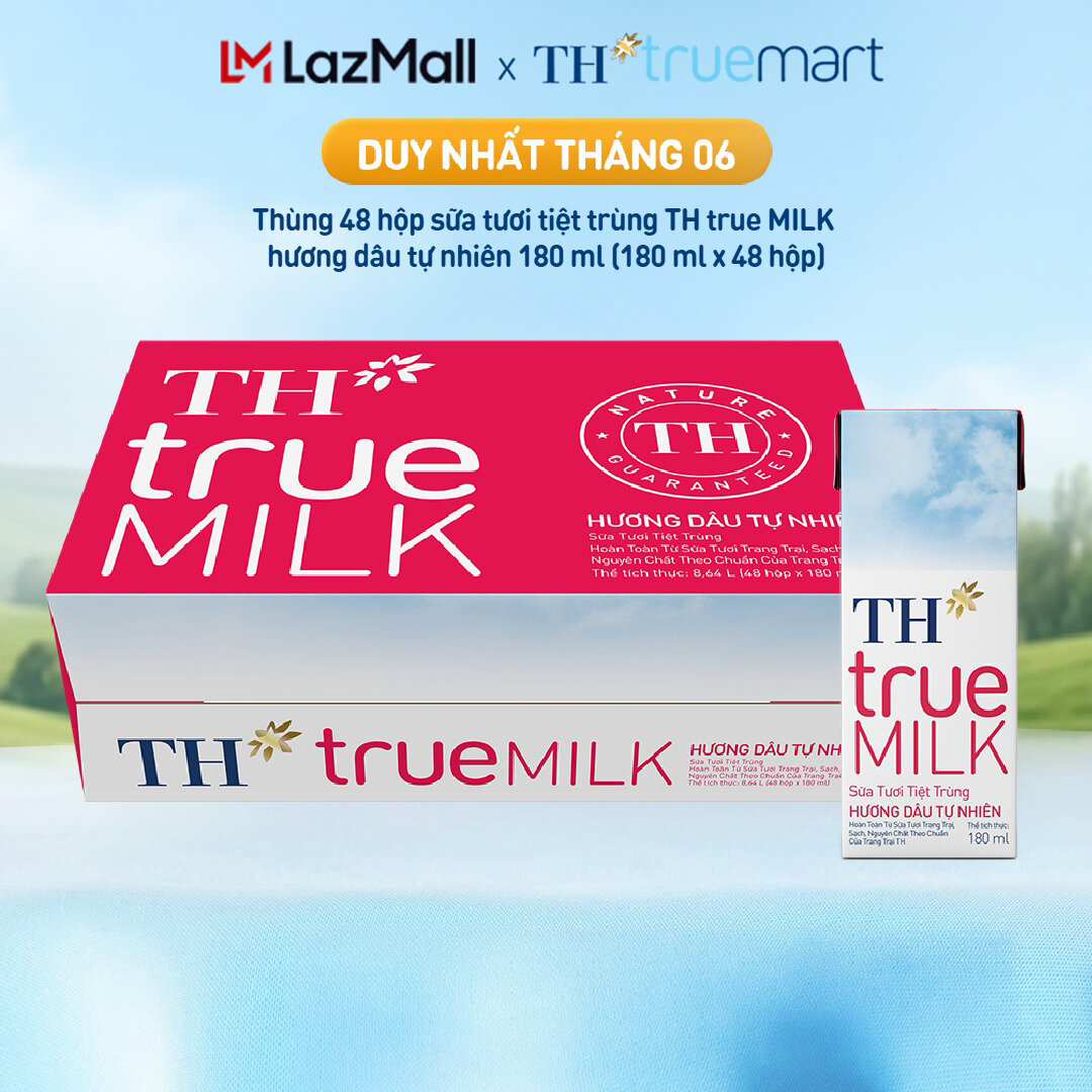Thùng 48 hộp sữa tươi tiệt trùng TH true MILK hương dâu tự nhiên 180 ml (180 ml x 48)