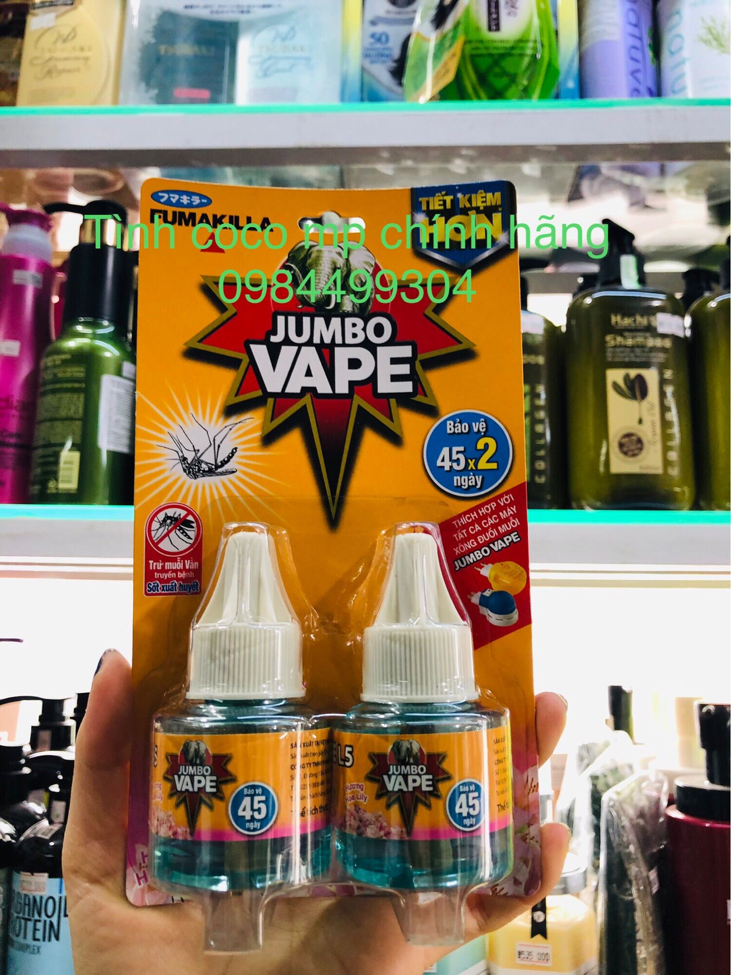 Bộ đôi chất xông đuổi muỗi Jumbo vape, tinh dầu đuổi muỗi hương hoa Lily thơm ngát 2*34ml