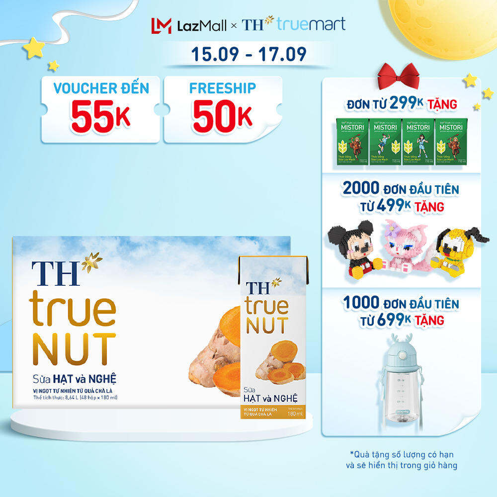 Thùng 48 hộp sữa hạt và nghệ TH True Nut 180ml (180ml x 48)