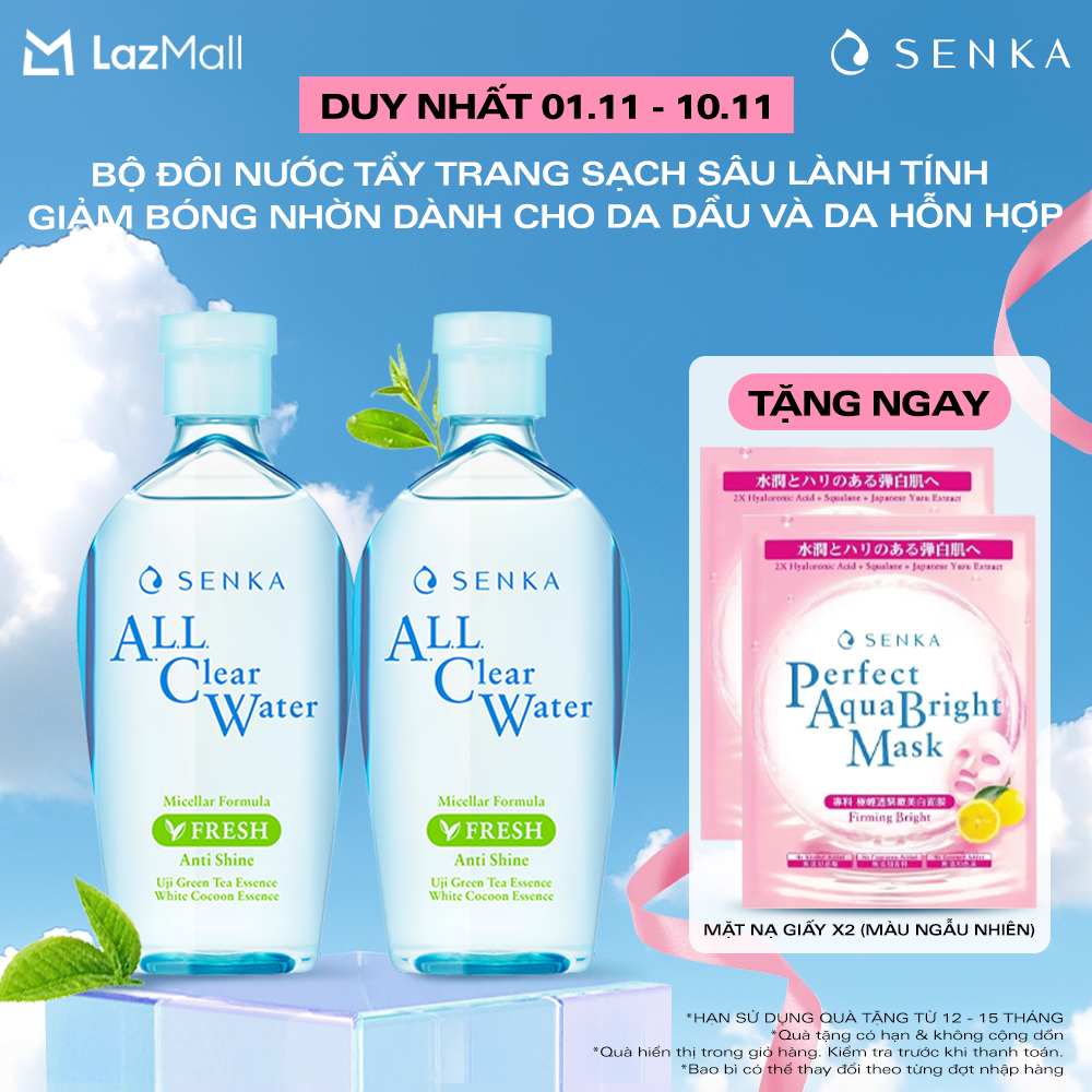 Bộ đôi Nước tẩy trang sạch sâu thoáng mịn giảm mụn, kiềm nhờn tươi mát với tinh chất trà xanh Uji tư