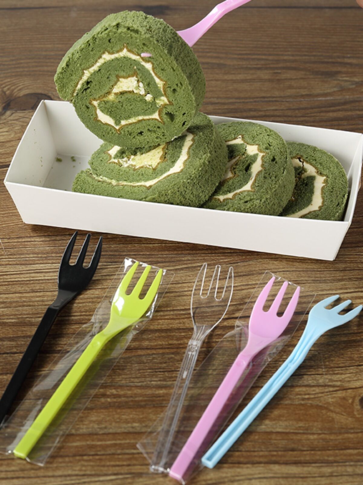 Disposable Color Fork Thick Individual Package Wheel Cap Fruit Fork Cake Fork Tridentate Fork 100 Pieces Mounted