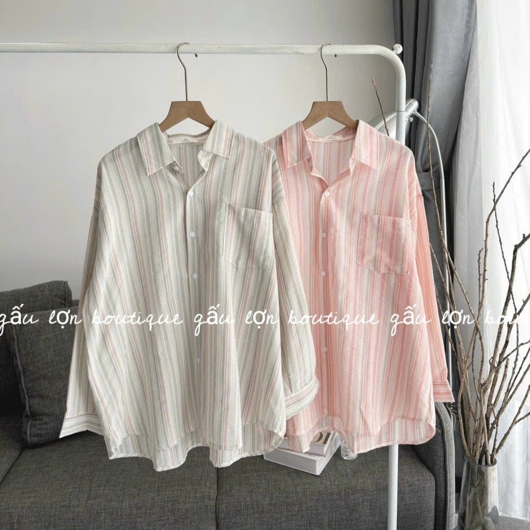 áo sơ mi oversize kẻ sọc chất thô đũi hàn quốc