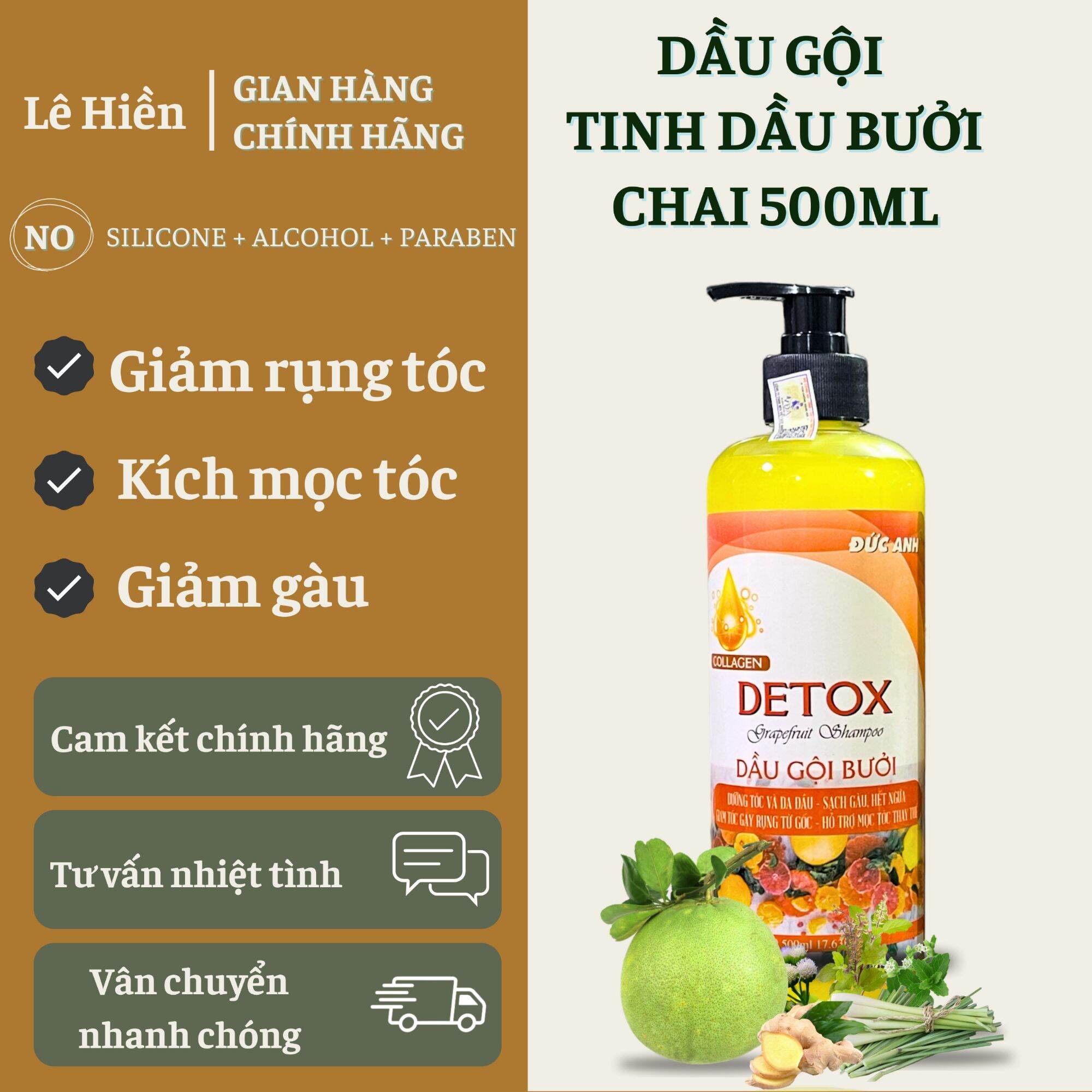 [ chính hãng - dầu gộintinh dầu bưởi -đức anh] 1 chai 500ml