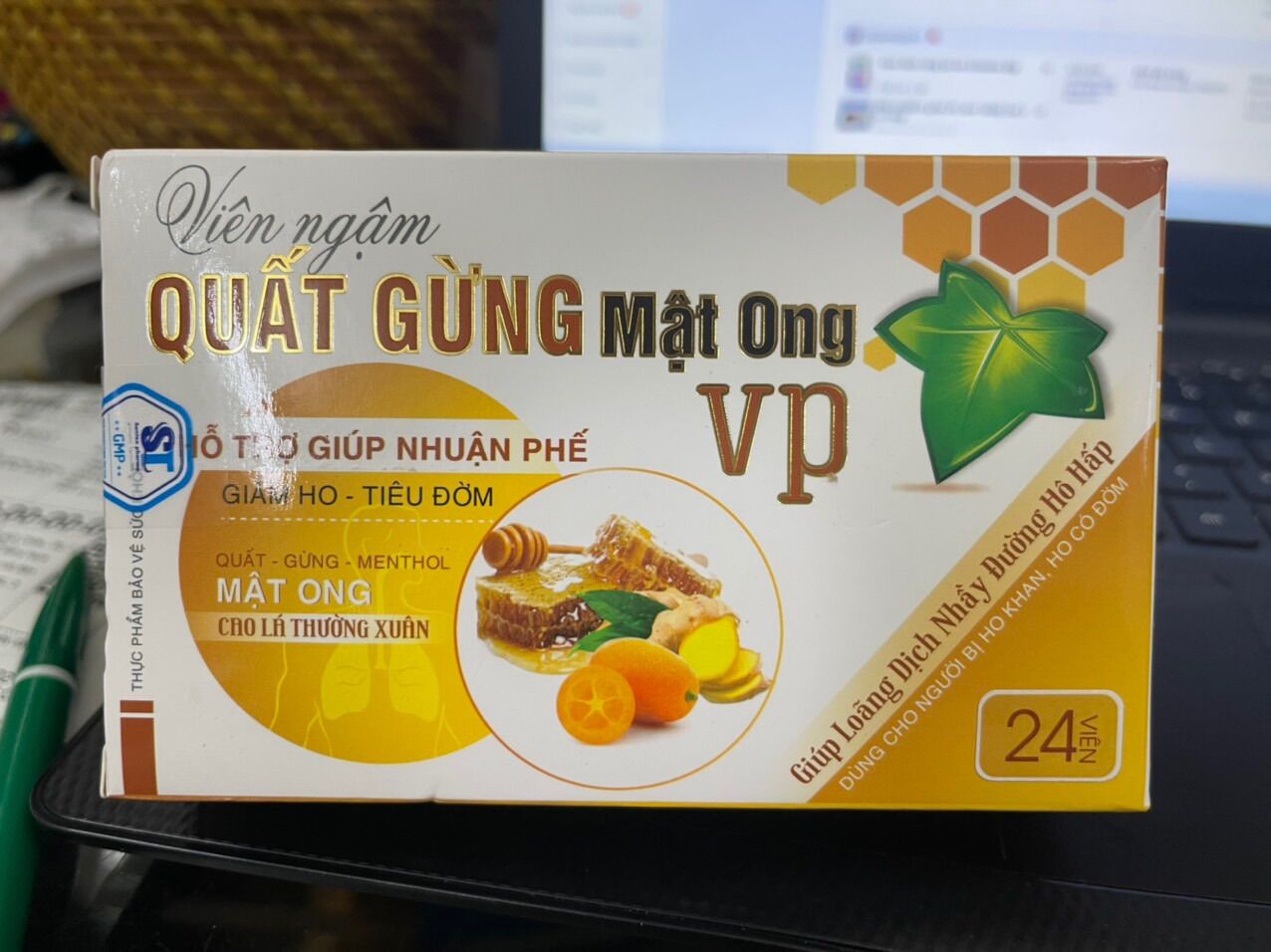 Ngậm ho quất gừng mật ong H24vien
