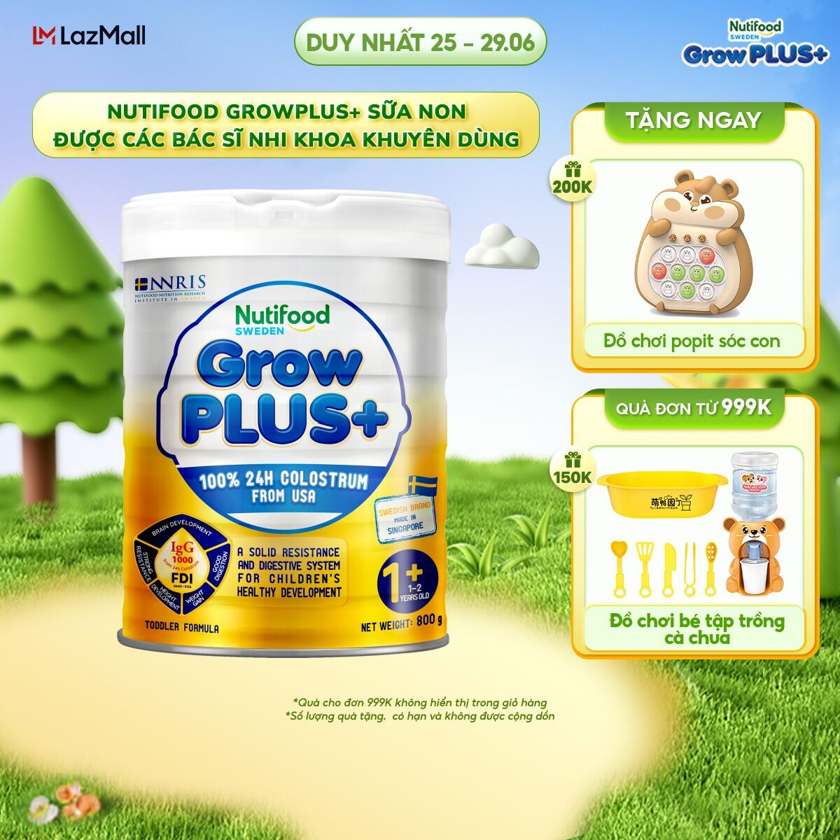 Sữa Bột Nutifood GrowPLUS+ Sữa Non Tăng Đề Kháng 800g - Trên 1 Tuổi - Tăng Cường Hệ Miễn Dịch, Tiêu Hóa Tốt (Lon 800g)- Bao bì thay đổi theo đợt nhập hàng