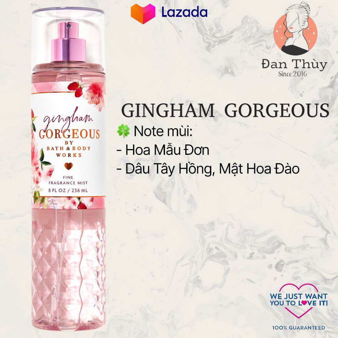 GINGHAM GORGEOUS Xịt Thơm Tắm Dưỡng BATH & BODY WORKS 236ml (Hàng Mỹ)