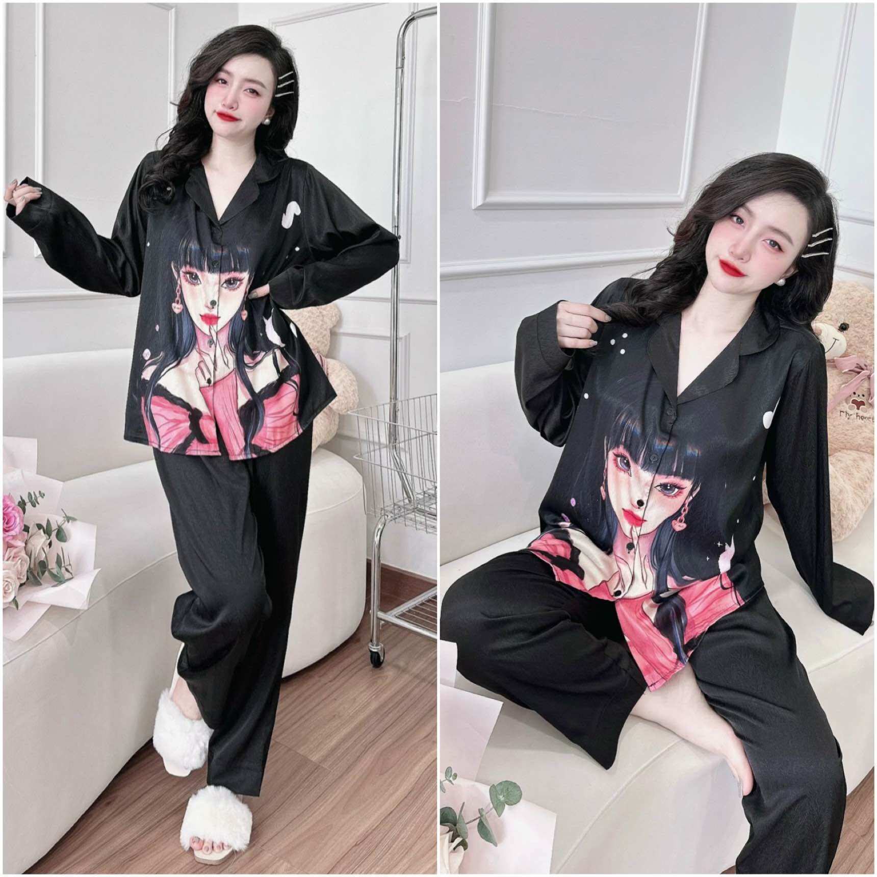 (50-100kg) Đồ bộ Lụa Xước Tiểu Thư Bigsize cao cấp
