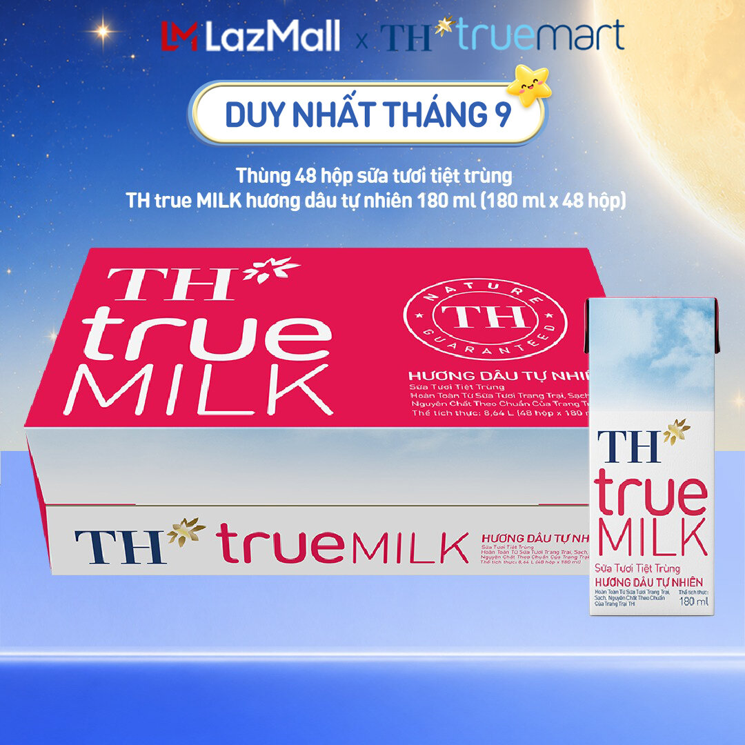 Thùng 48 hộp sữa tươi tiệt trùng TH true MILK hương dâu tự nhiên 180 ml (180 ml x 48)