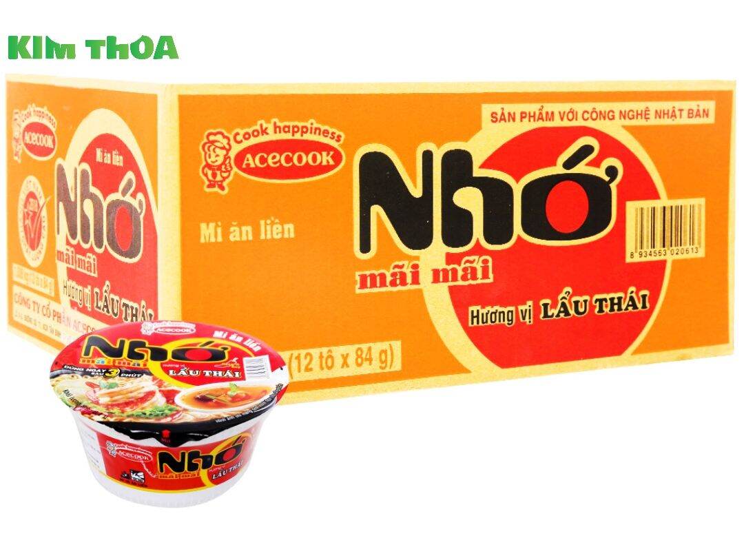 Thùng 12 tô mì nhớ huong vị lẩu thái - nóng & cay 84g