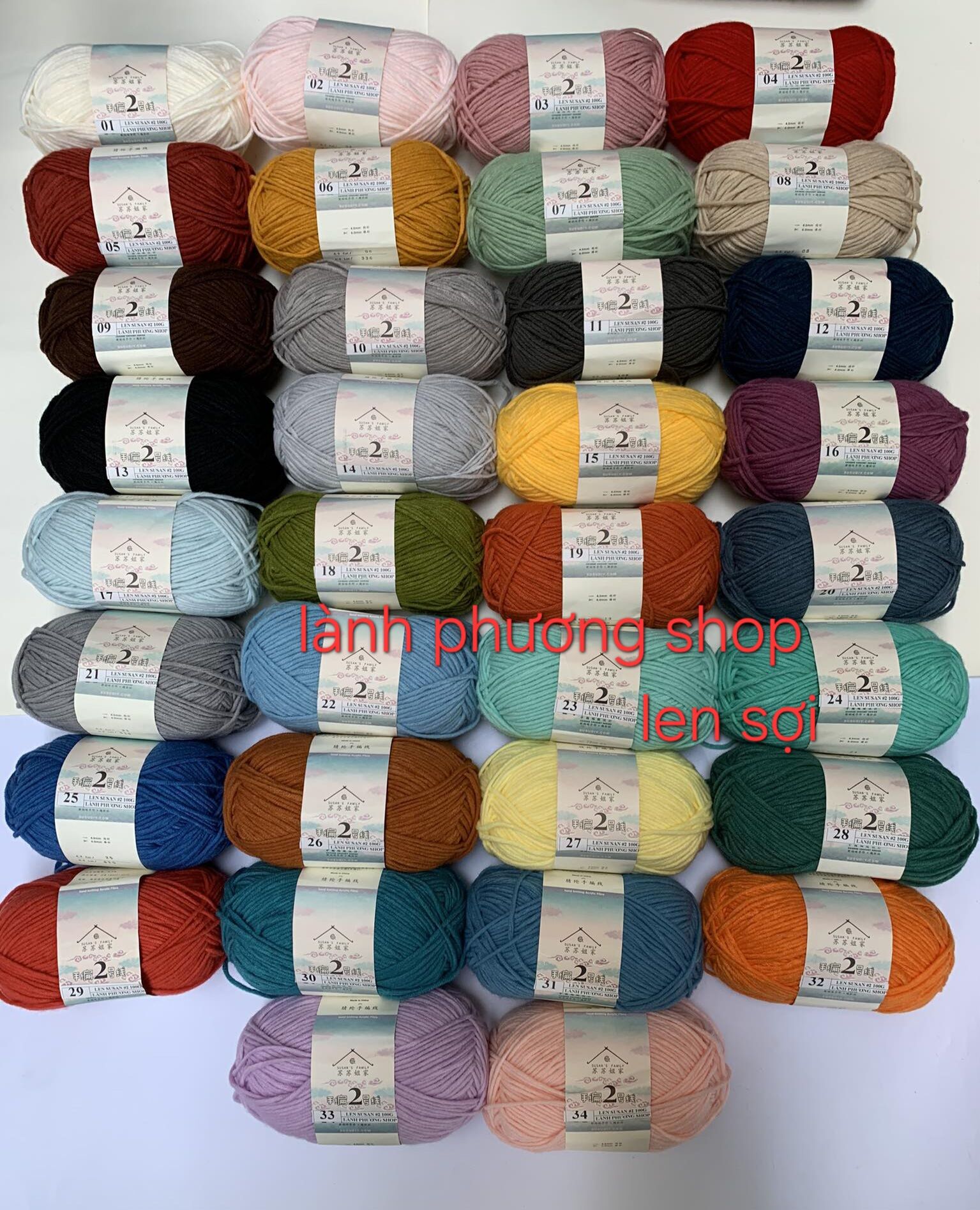 Len Susan 2 Màu Trơn Và Loang 3mm Đan Khăn, Áo 100gr