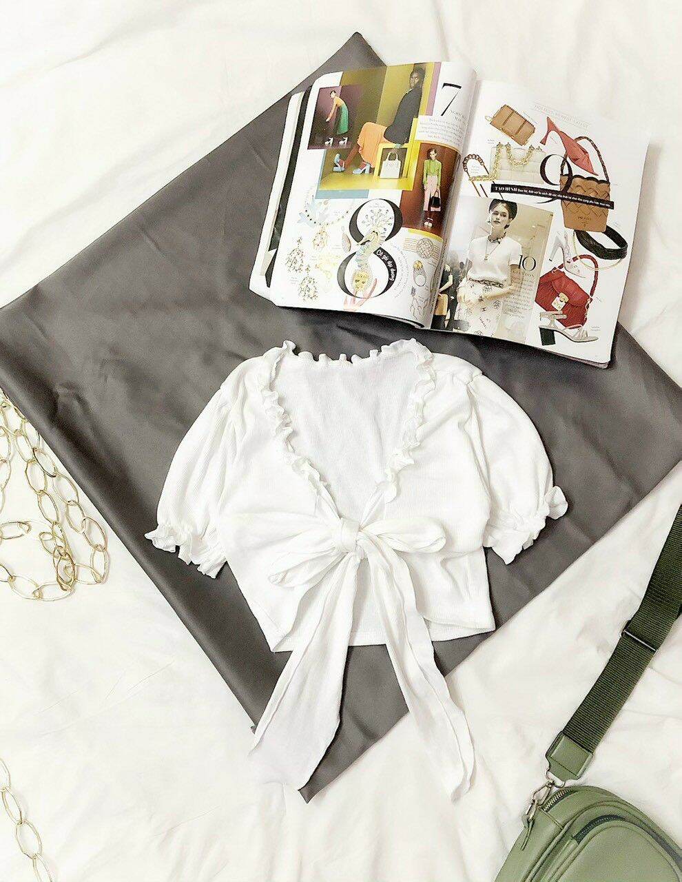 ÁO KIỂU CROPTOP BUỘC NƠ TRƯỚC NGỰC