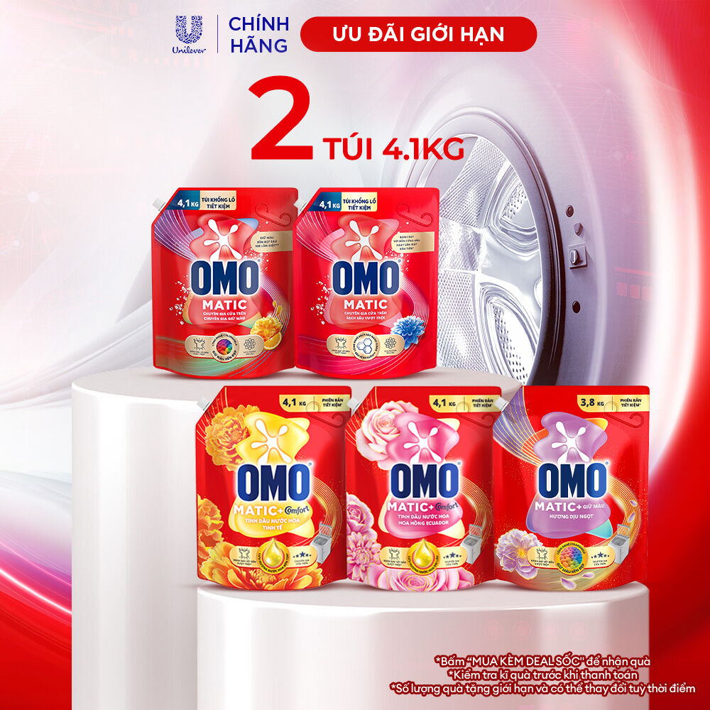 (Livestream) - Combo 2 túi nước giặt OMO Matic cửa trên 4.1kg/túi/ Chuyên Gia Giữ Màu 3.8KG (túi)