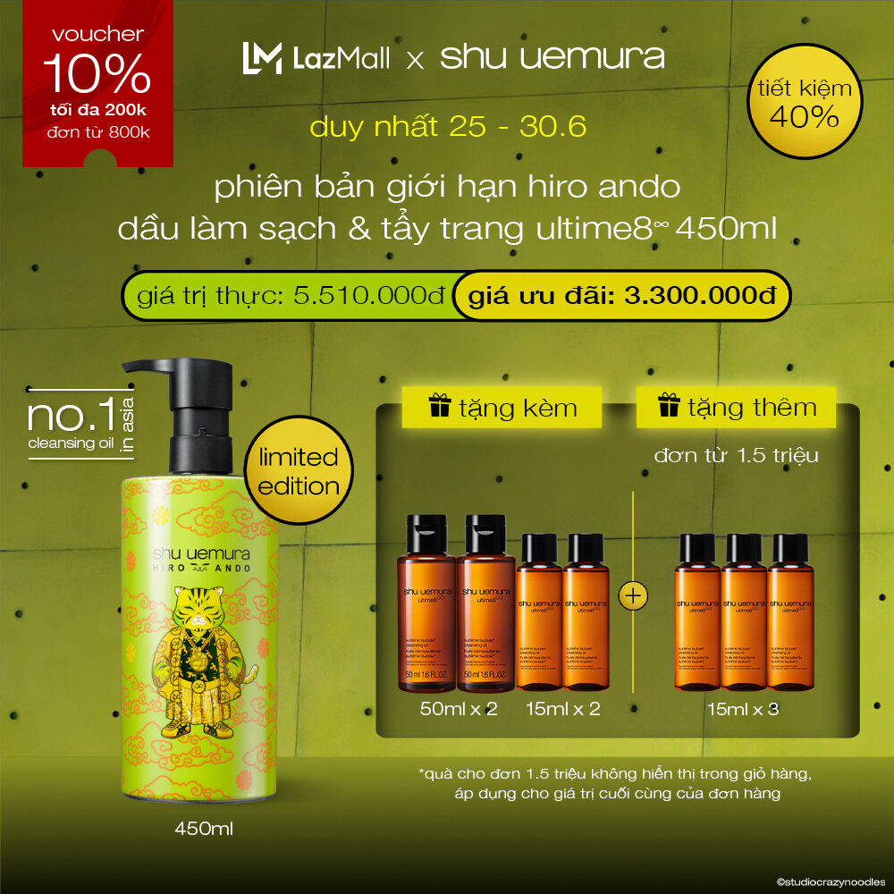 phiên bản giới hạn hiro ando I dầu làm sạch và tẩy trang cao cấp shu uemura ultime8∞ cleansing oil 450ml