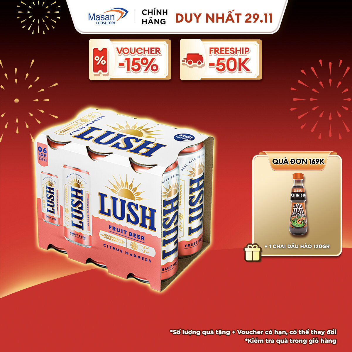 [MUA 1 TẶNG 1 - DATE 12.2024] Bia Lush Citrus Madness vị Bưởi Hồng Thanh Mát - Lốc 6 lon x 330ml (Nồng độ cồn 4%)