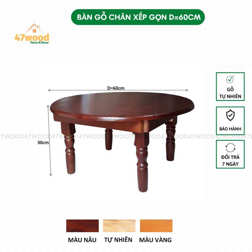 BÀN ĂN CHÂN XẾP GỌN MẶT TRÒN ĐƯỜNG KÍNH 60CM 47WOOD