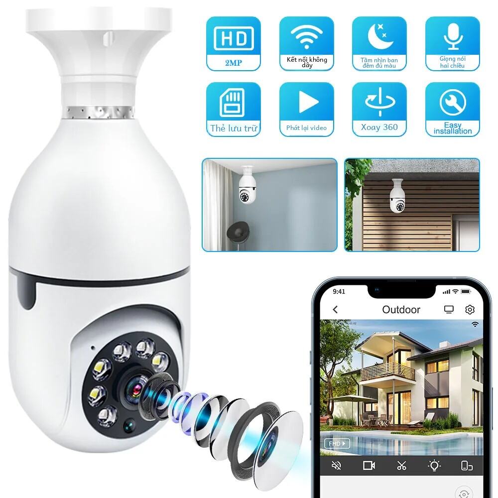 Ycc365 Plus Camera Wifi E27 Bóng Đèn Phát Hiện Con Người Màu Sắc Tầm Nhìn Ban Đêm 1080p An Ninh Camera Quan Sát Giám Sát Video Màn Hình Trong Nhà Ngoài Trời