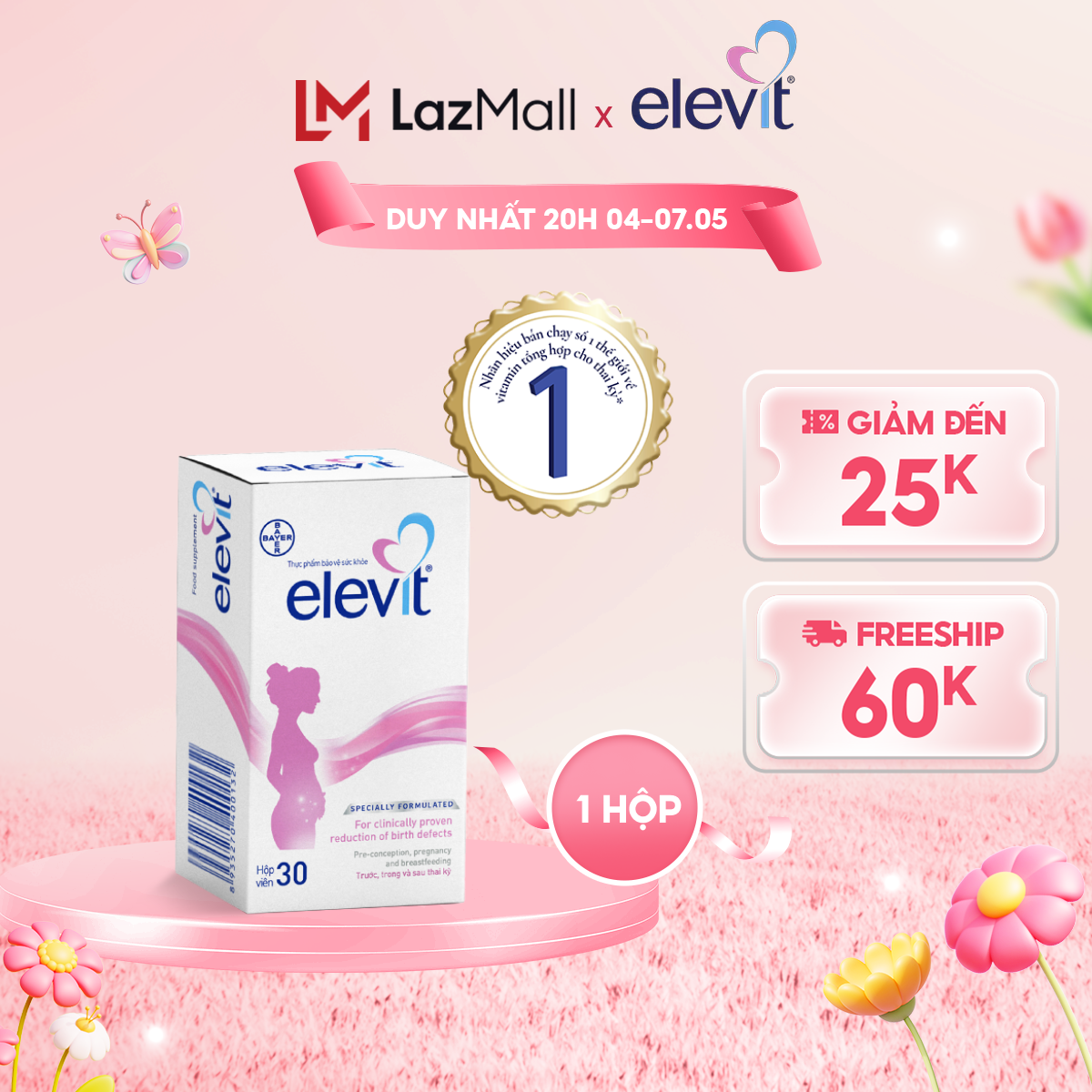 Vitamin Bầu Tổng Hợp Elevit Cho Phụ Nữ Trước Trong và Sau Thai Kỳ 30 Viên