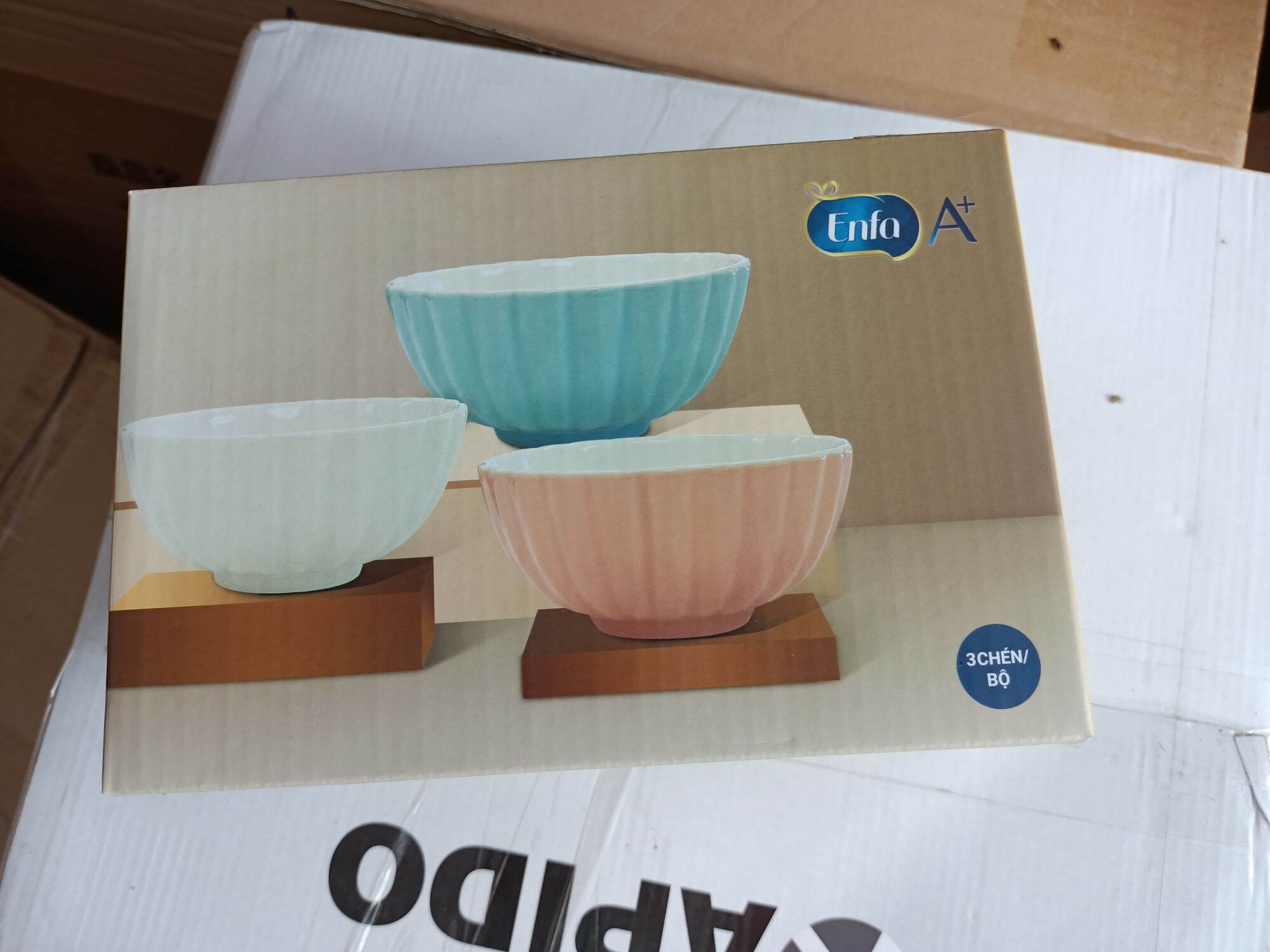 Bộ 3 chén sứ donghwa màu pastel quà tặng từ sữa enfa