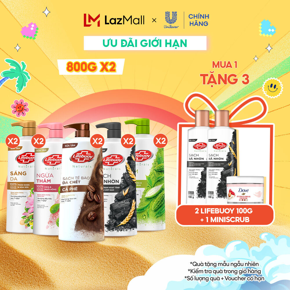 (Livestream) - Combo 2 Sữa tắm Lifebuoy Detox và Bảo vệ khỏi vi khuẩn 800g/Chai