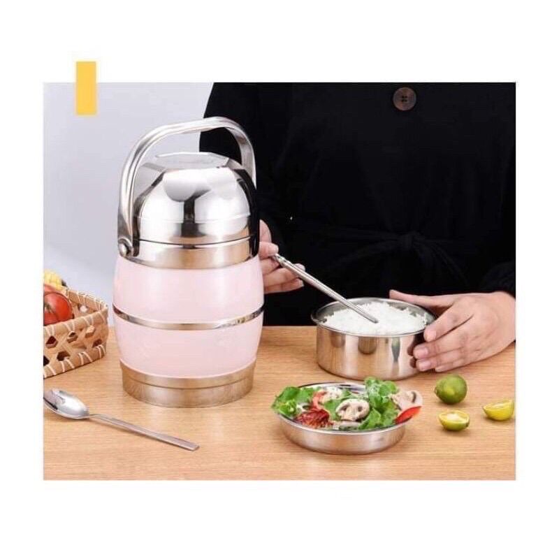 Cặp lồng cơm phình nắp bát 3 ngăn inox 304(1,6l và 2l)