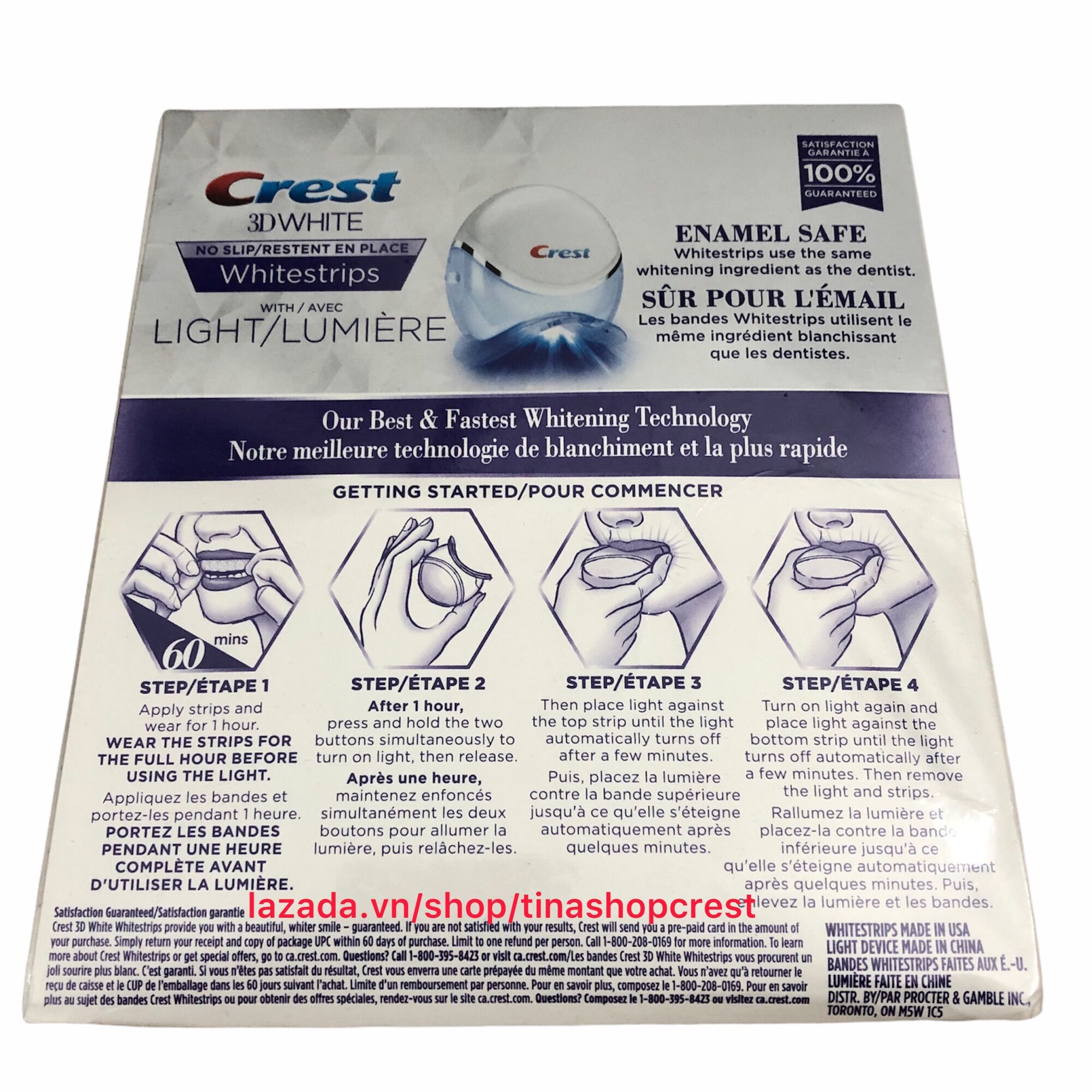 Set 10 Gói Dán Trắng Răng Crest 3D White kèm đèn