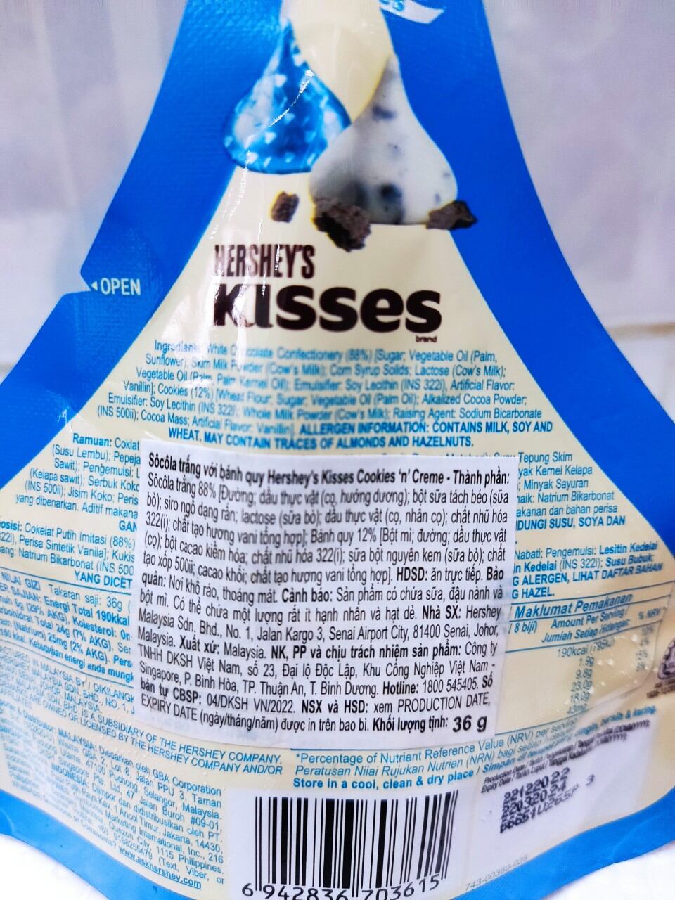 Chocolate Hershey's Kisses gói 36g (3 vị )