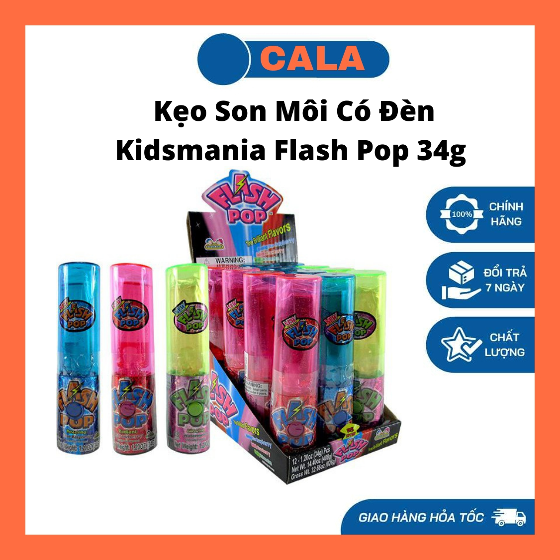 Kẹo son môi có đèn kidsmania flash pop 34g