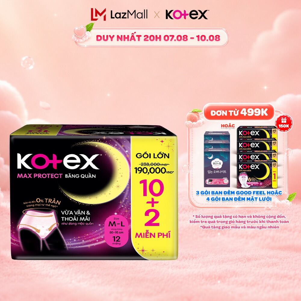 Combo 2/Combo 4/Combo 8/Băng Vệ Sinh Dạng Quần Kotex Ban Đêm Cỡ M/L (10+2) Miếng/Gói