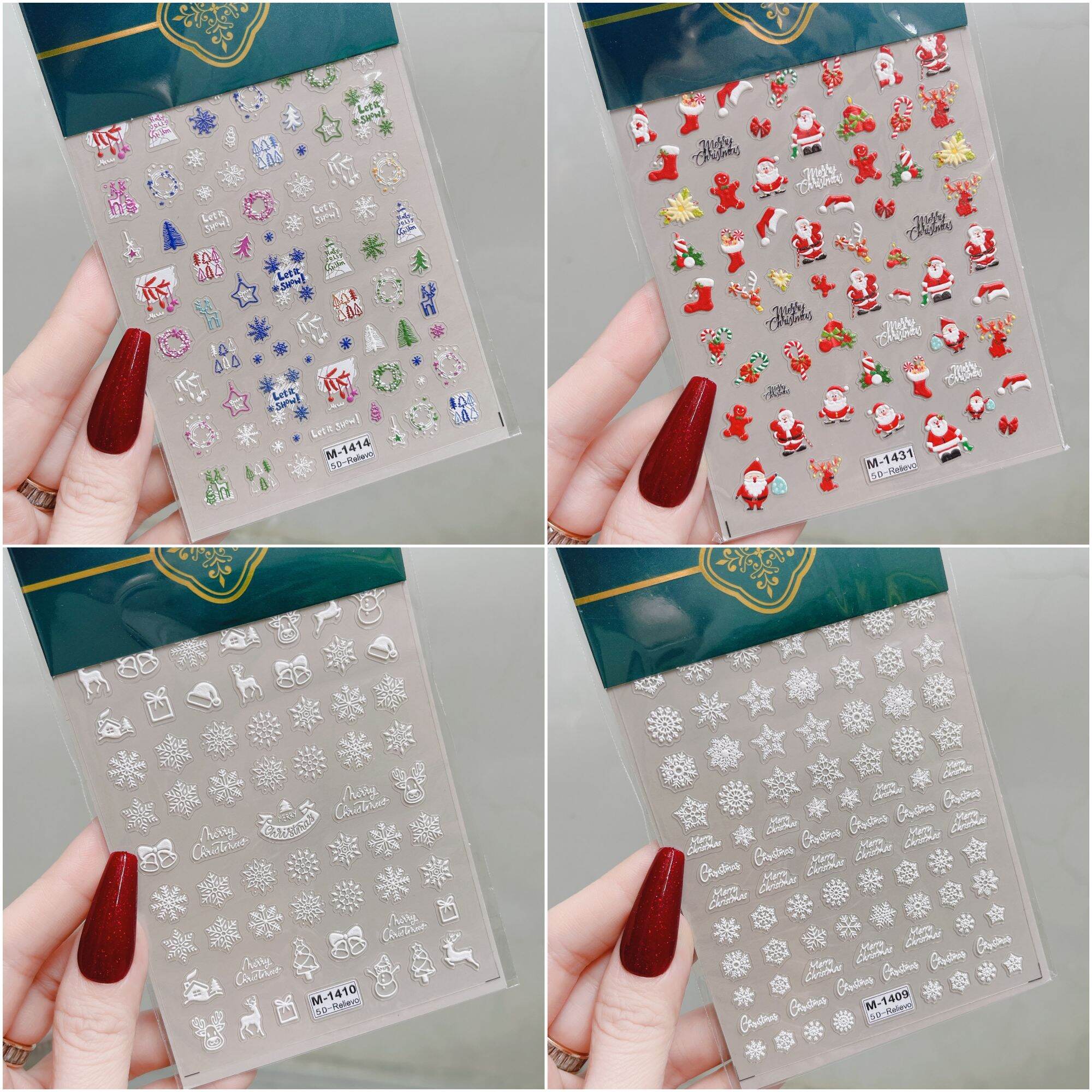Sticker dán móng tay nail Noel giáng sinh 5D lụa trang trí móng tay