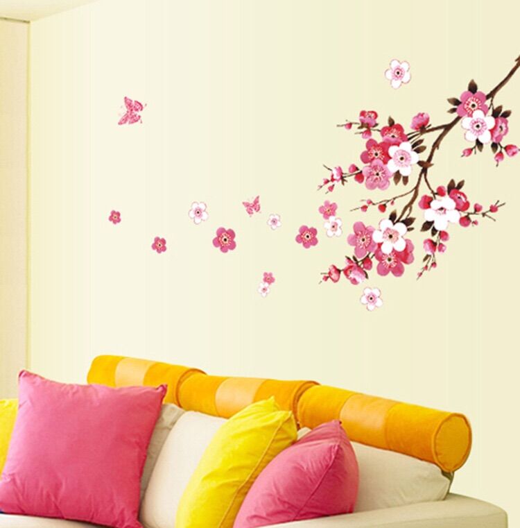 Decal trang trí tường - Cành Đào Hồng Trắng