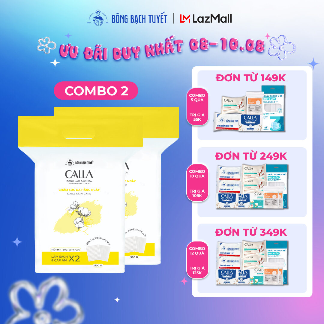 [NEW - BỀ MẶT GÂN - TÚI ZIP] Combo 2 túi Bông tẩy trang làm sạch da Bông Bạch Tuyết Calla Mềm Mịn (500gr/túi)
