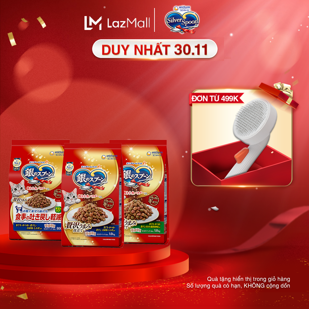 Combo mix 3 vị Thức ăn hạt cho mèo Silver Spoon Vị Cá ngừ 1kg Vị gà